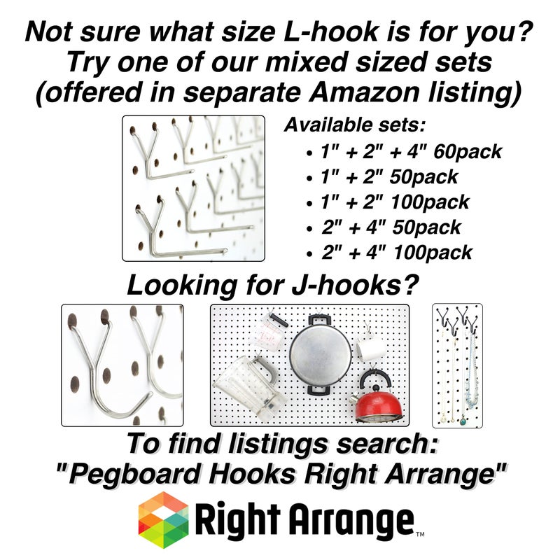 Right Arrange Steel Pegboard Hooks 25-Pack 4" L Hook, Black - Will Not Fall Out, Fits Any Peg Board - Organize Tools, Accessories, Workbench, Garage Storage, Kitchen, Crafts, Jewelry, Retail - Image 4